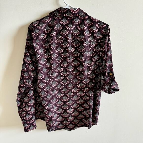 MICHAEL Michael Kors Blouse Women’s M Burgundy Purple Geometric Full Zip - Picture 2 of 12